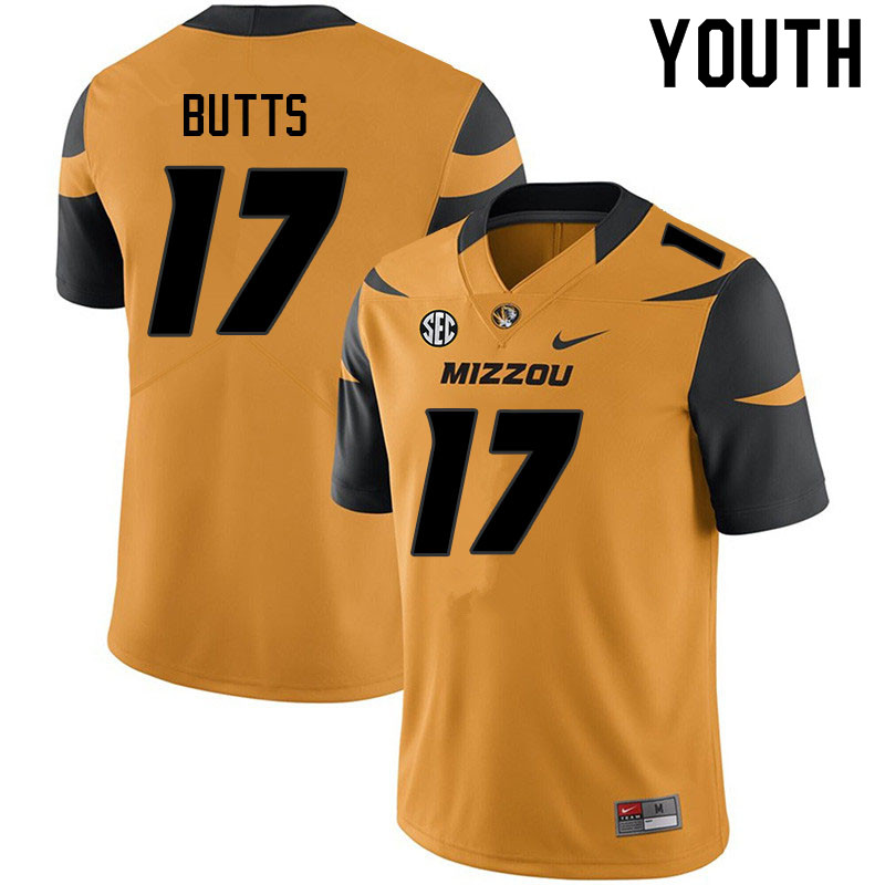 Youth #17 Taj Butts Missouri Tigers College Football Jerseys Sale-Yellow - Click Image to Close